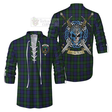 MacEwan (MacEwen) Tartan Ghillie Kilt Shirt with Family Crest Celtic Skull Style