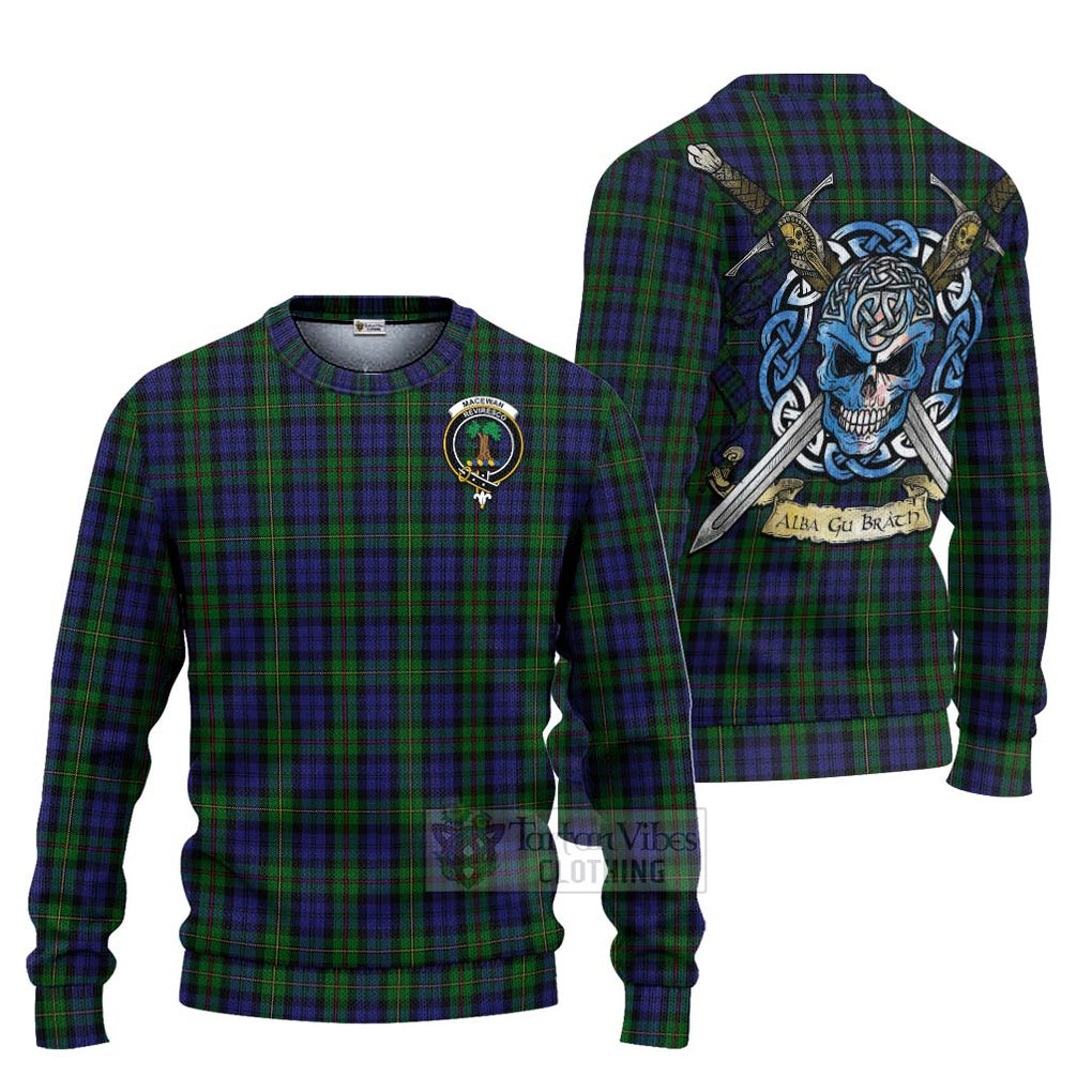 Tartan Vibes Clothing MacEwan (MacEwen) Tartan Knitted Sweater with Family Crest Celtic Skull Style