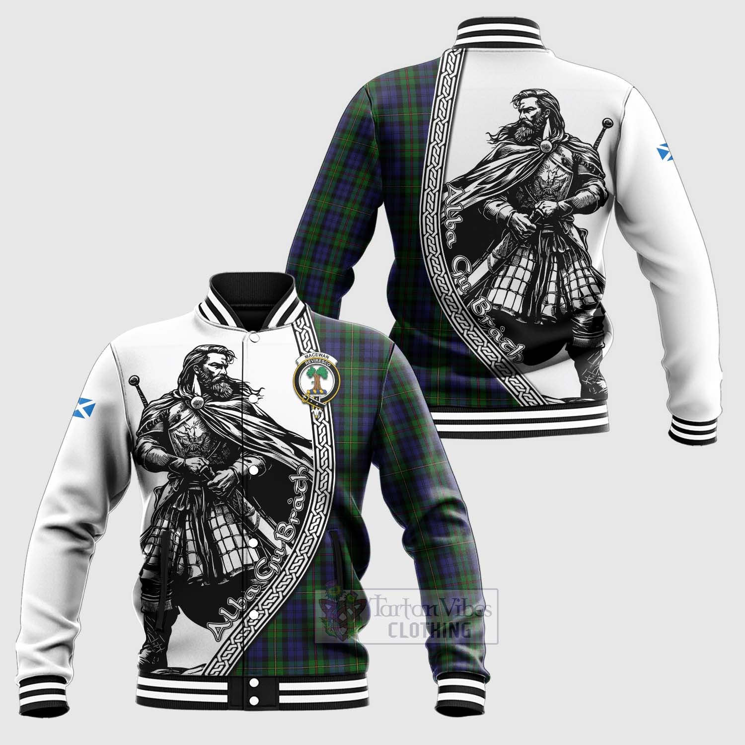 Tartan Vibes Clothing MacEwan (MacEwen) Tartan Clan Crest Baseball Jacket with Highlander Warrior Celtic Style