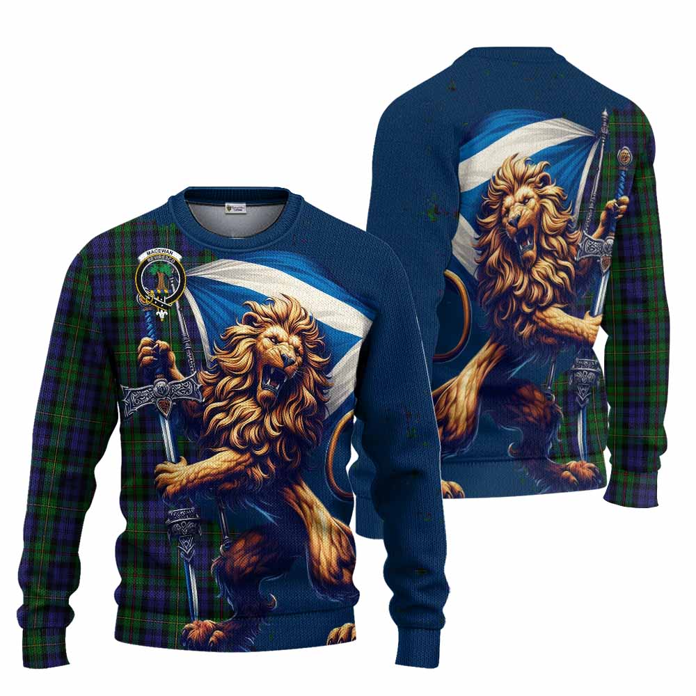 Tartan Vibes Clothing MacEwan (MacEwen) Tartan Family Crest Knitted Sweater with Scottish Majestic Lion