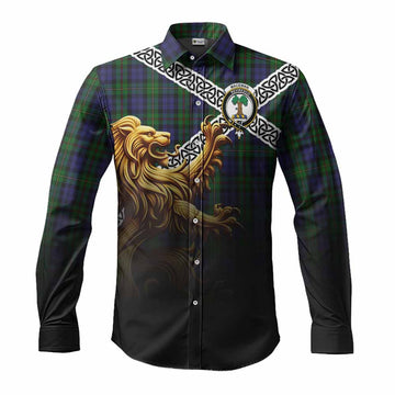 MacEwan (MacEwen) Crest Tartan Long Sleeve Button Shirt with Golden Lion Emblem Celtic Style Men's Shirt S - Tartan Vibes Clothing