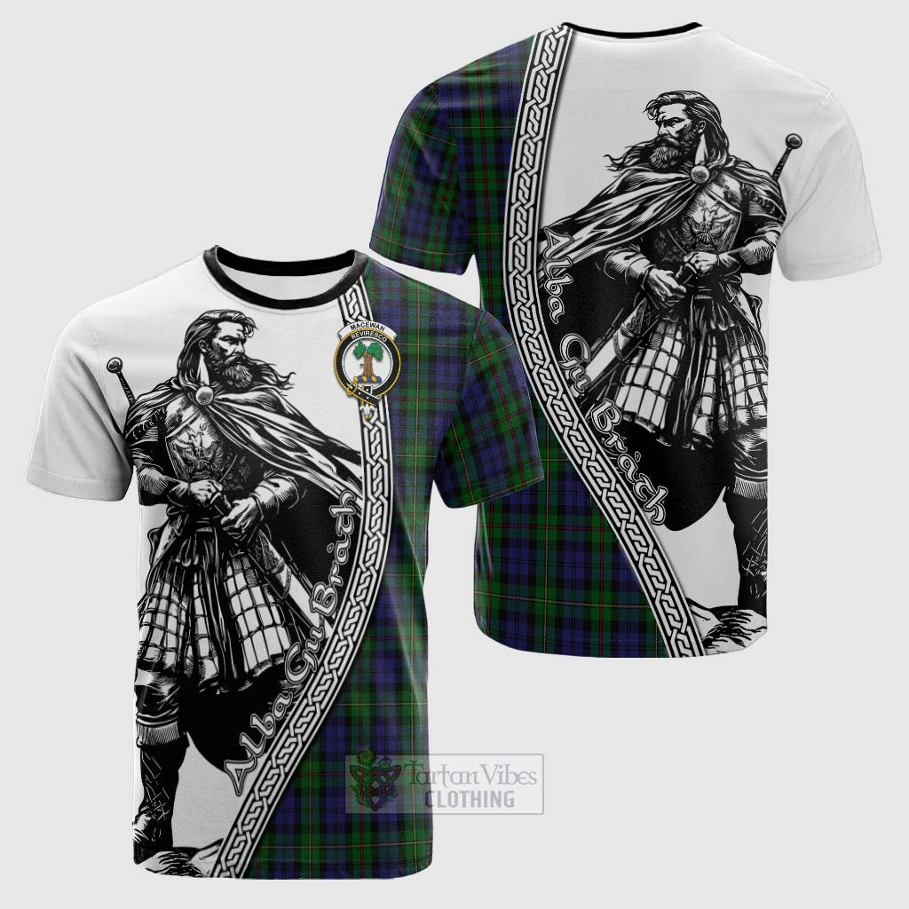 Tartan Vibes Clothing MacEwan (MacEwen) Tartan Clan Crest Cotton T-shirt with Highlander Warrior Celtic Style