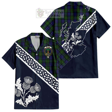 MacEwan (MacEwen) Tartan Short Sleeve Button Shirt Featuring Thistle and Scotland Map