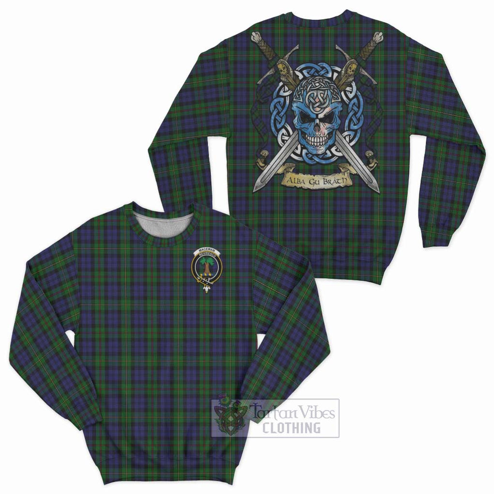 Tartan Vibes Clothing MacEwan (MacEwen) Tartan Sweatshirt with Family Crest Celtic Skull Style