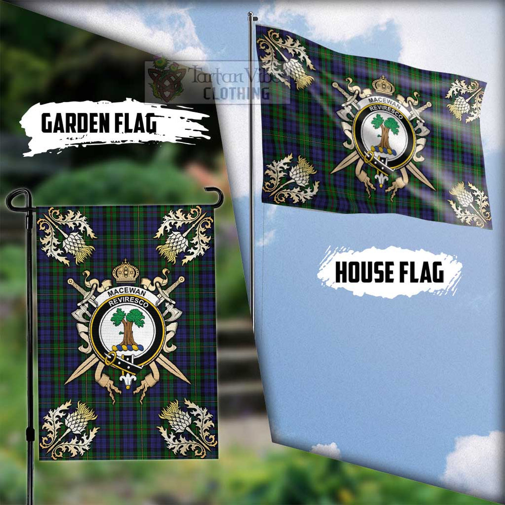 Tartan Vibes Clothing MacEwan (MacEwen) Tartan Flag with Family Crest and Golden Thistle Crossed Sword Design