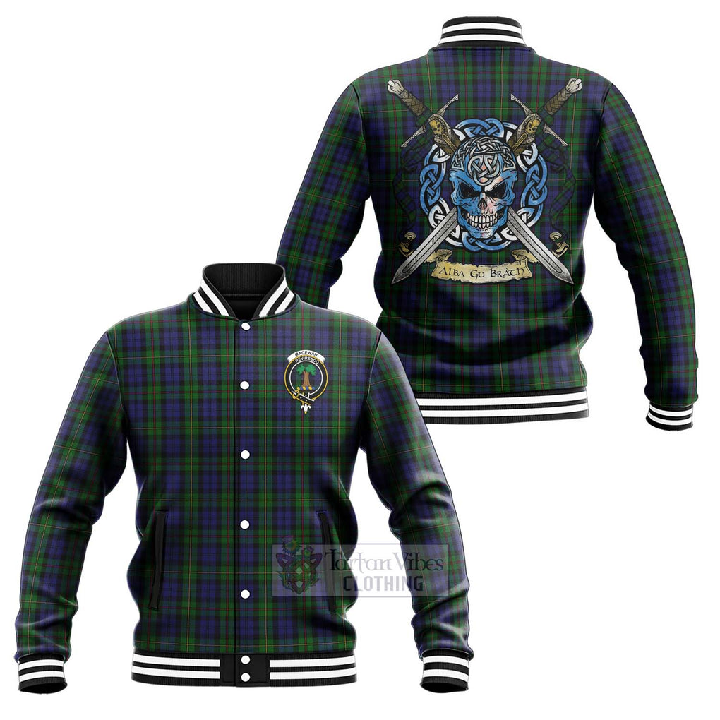 Tartan Vibes Clothing MacEwan (MacEwen) Tartan Baseball Jacket with Family Crest Celtic Skull Style