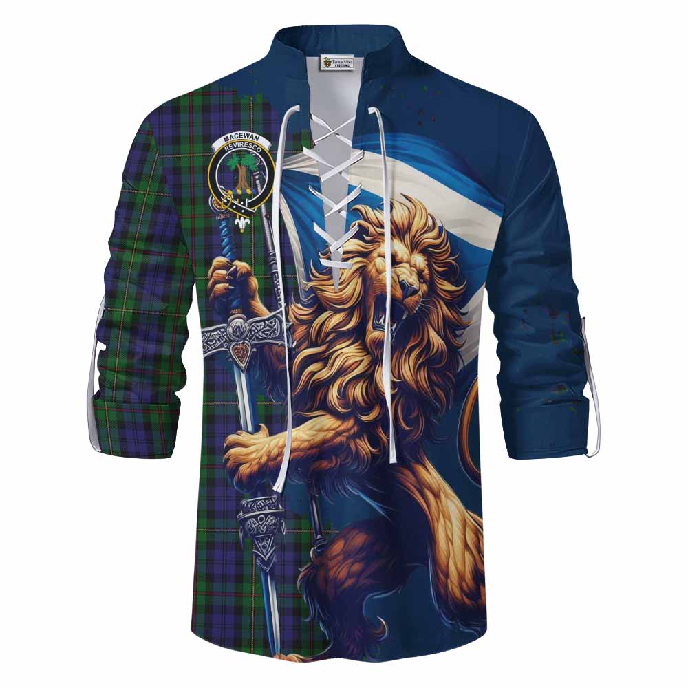 Tartan Vibes Clothing MacEwan (MacEwen) Tartan Family Crest Ghillie Kilt Shirt with Scottish Majestic Lion