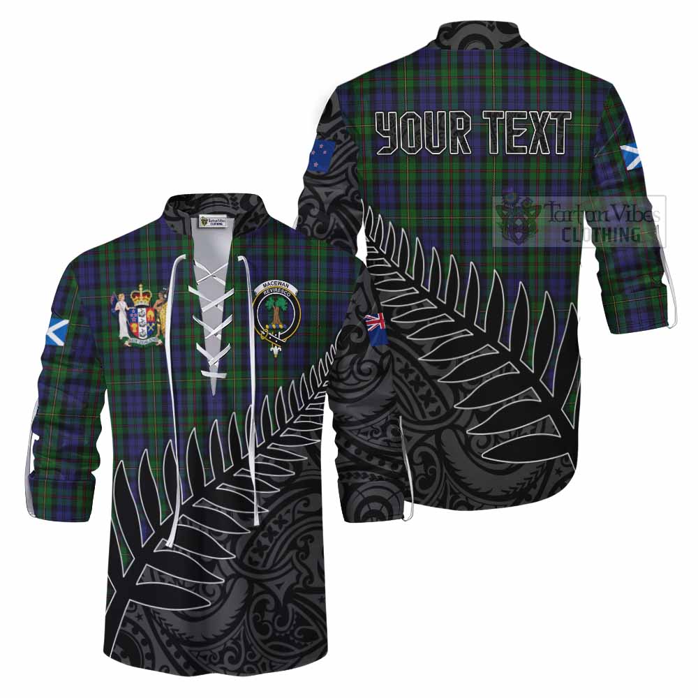 Tartan Vibes Clothing MacEwan (MacEwen) Crest Tartan Ghillie Kilt Shirt with New Zealand Silver Fern Half Style