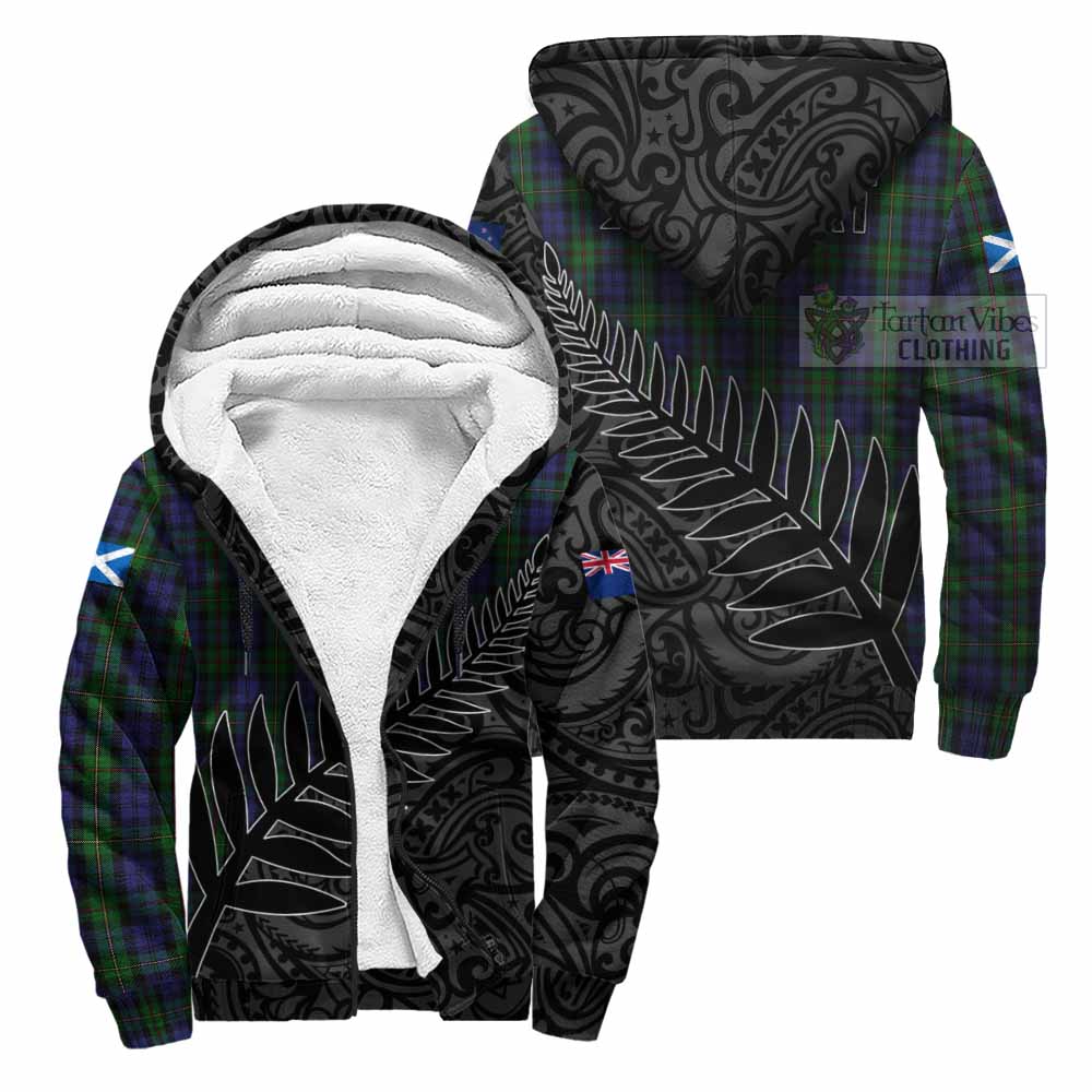 Tartan Vibes Clothing MacEwan (MacEwen) Crest Tartan Sherpa Hoodie with New Zealand Silver Fern Half Style