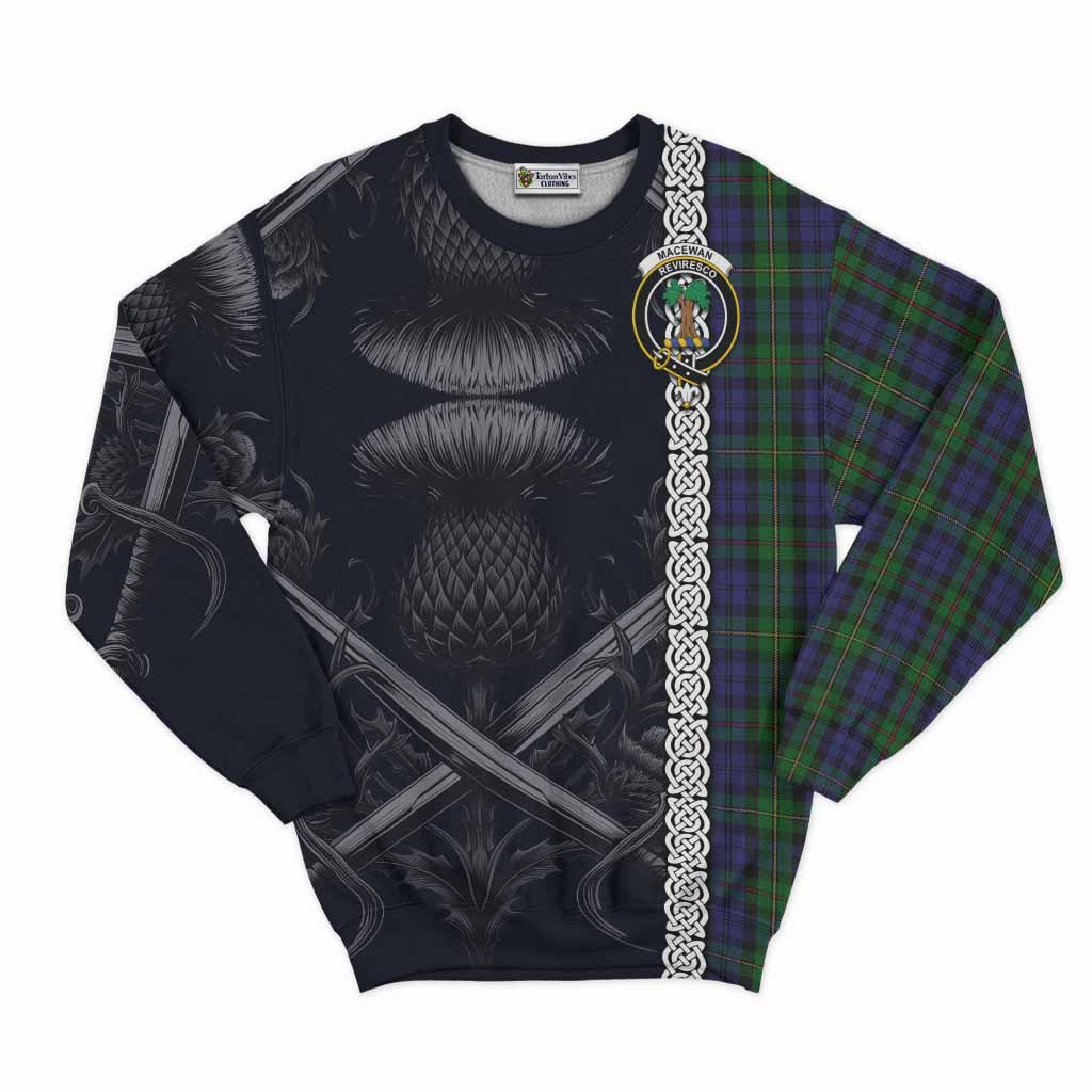 Tartan Vibes Clothing MacEwan (MacEwen) Tartan Sweatshirt with Family Crest Cross Sword Thistle Celtic Vibes