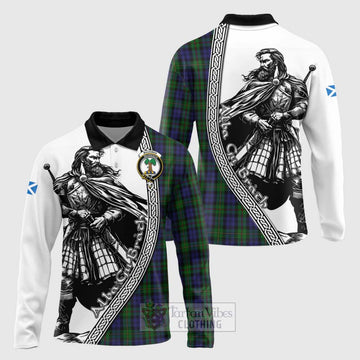 MacEwan (MacEwen) Tartan Clan Crest Long Sleeve Polo Shirt with Highlander Warrior Celtic Style