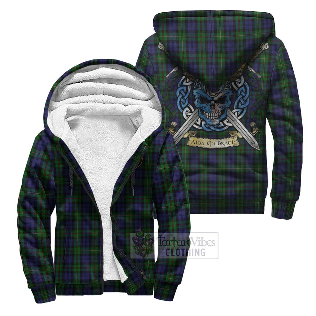 Tartan Vibes Clothing MacEwan (MacEwen) Tartan Sherpa Hoodie with Family Crest Celtic Skull Style