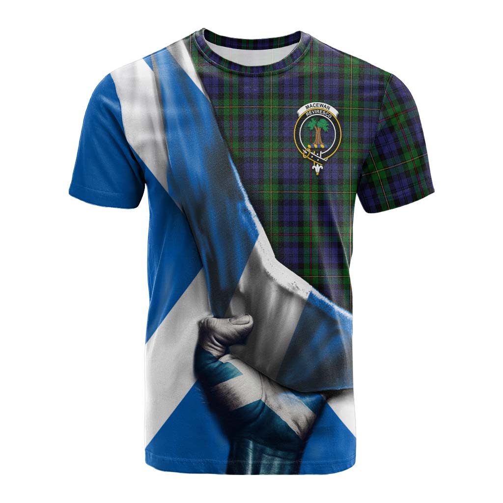 Tartan Vibes Clothing MacEwan (MacEwen) Tartan Cotton T-shirt with Family Crest Scotland Patriotic Style