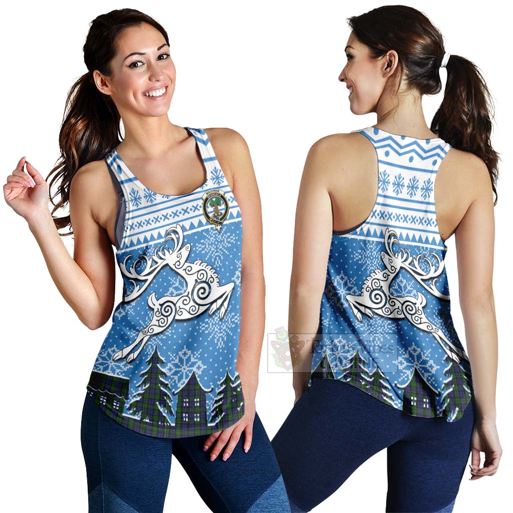 Tartan Vibes Clothing MacEwan (MacEwen) Clan Christmas Women's Racerback Tanks Celtic Reindeer Style