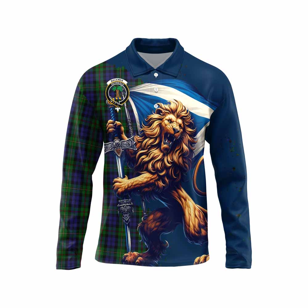 Tartan Vibes Clothing MacEwan (MacEwen) Tartan Family Crest Long Sleeve Polo Shirt with Scottish Majestic Lion