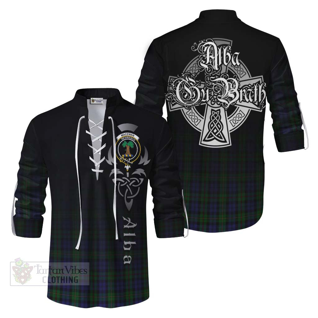 Tartan Vibes Clothing MacEwan (MacEwen) Tartan Ghillie Kilt Shirt Featuring Alba Gu Brath Family Crest Celtic Inspired