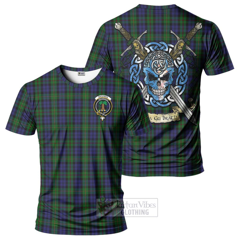 Tartan Vibes Clothing MacEwan (MacEwen) Tartan T-Shirt with Family Crest Celtic Skull Style