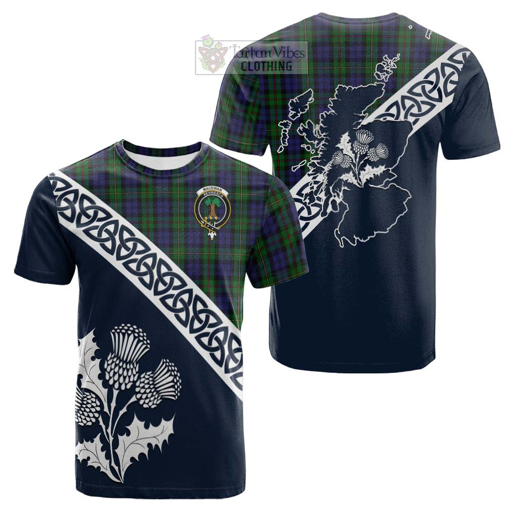 Tartan Vibes Clothing MacEwan (MacEwen) Tartan Cotton T-shirt Featuring Thistle and Scotland Map