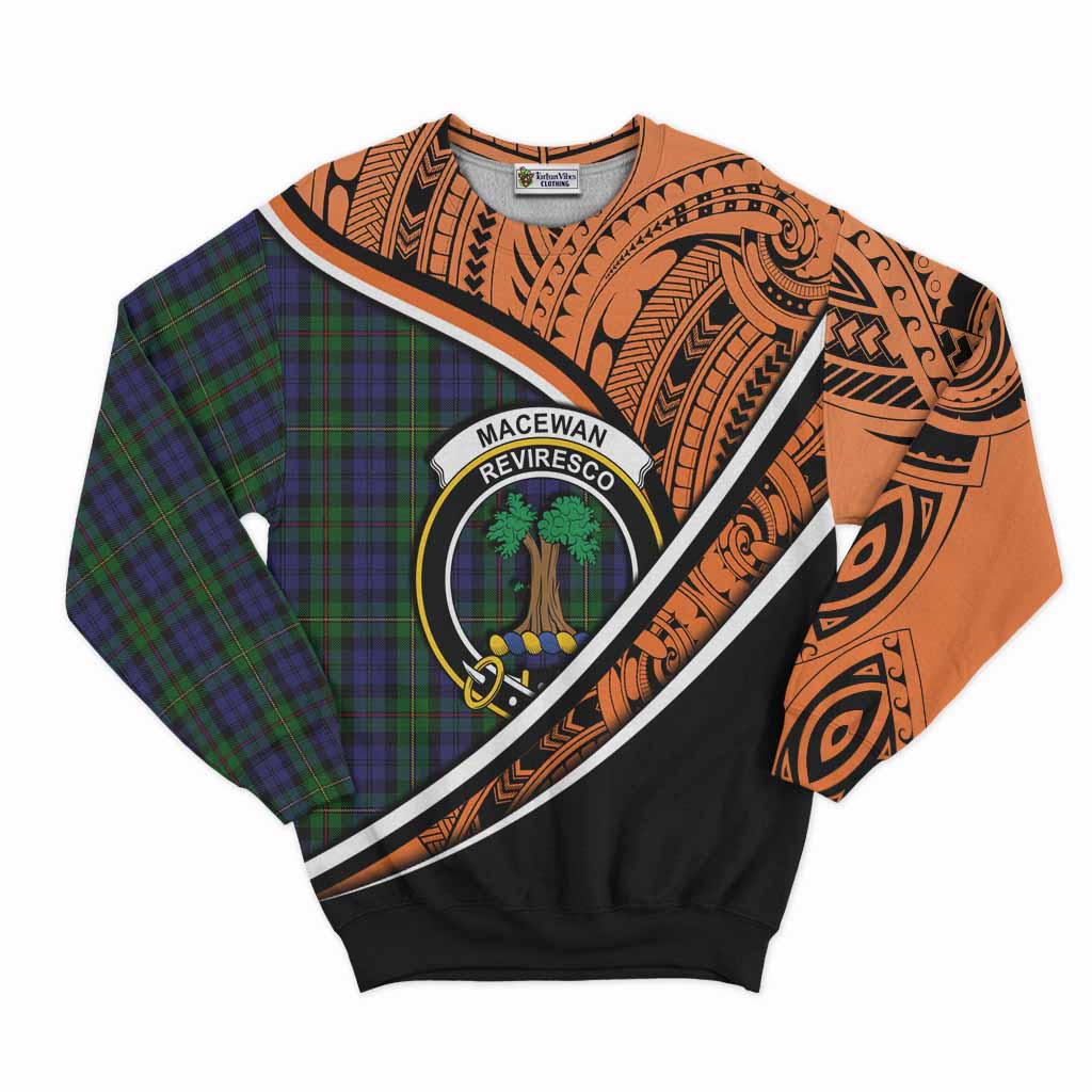 Tartan Vibes Clothing MacEwan (MacEwen) Crest Tartan Sweatshirt with Maori Tattoo Style - Orange Version