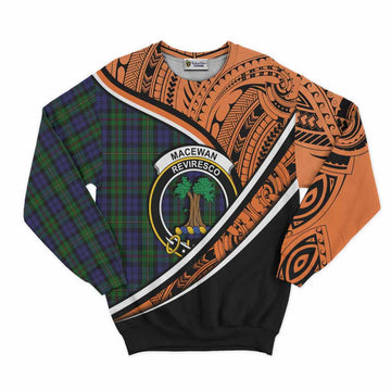 MacEwan (MacEwen) Crest Tartan Sweatshirt with Polynesian Vibes Style - Orange Version