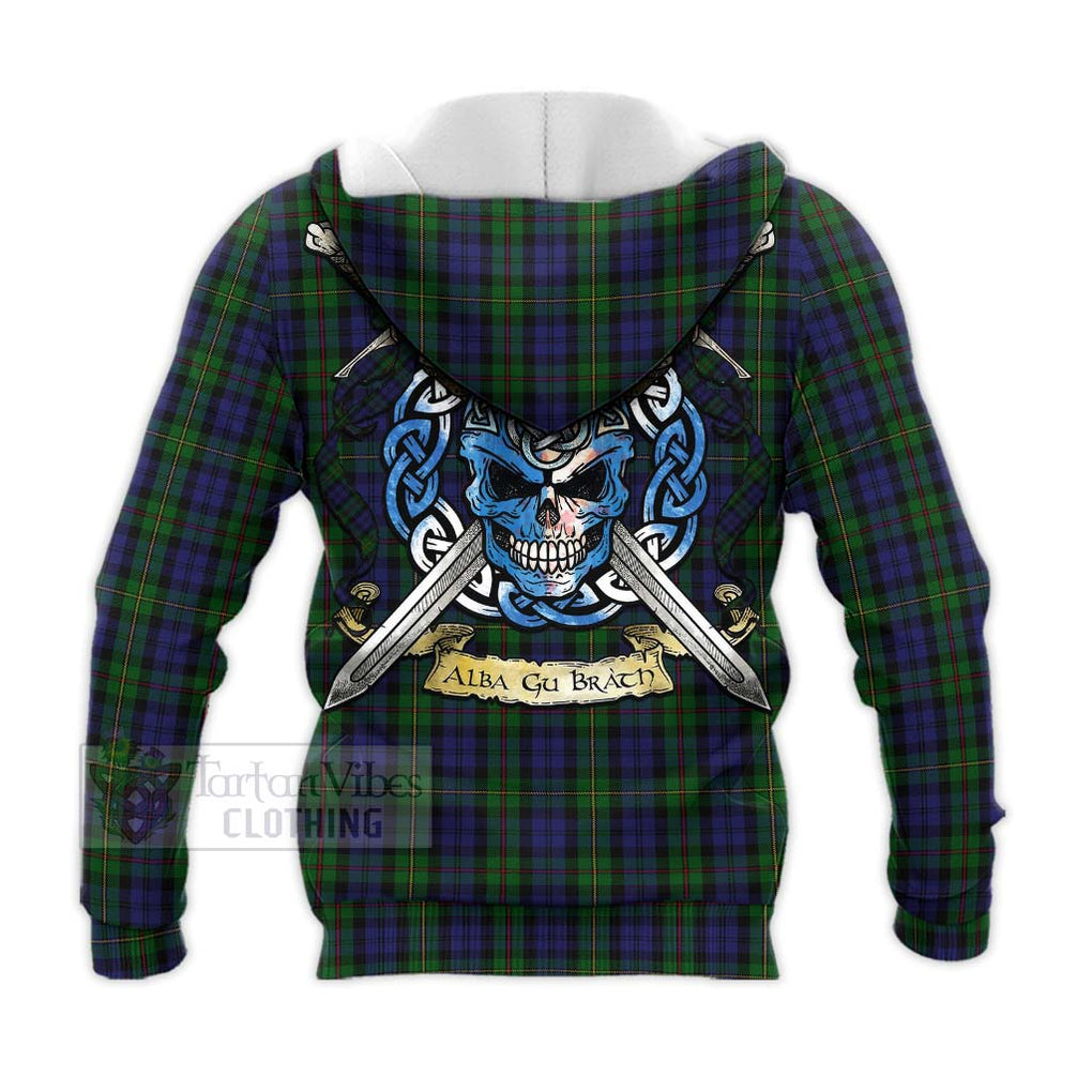 Tartan Vibes Clothing MacEwan (MacEwen) Tartan Knitted Hoodie with Family Crest Celtic Skull Style