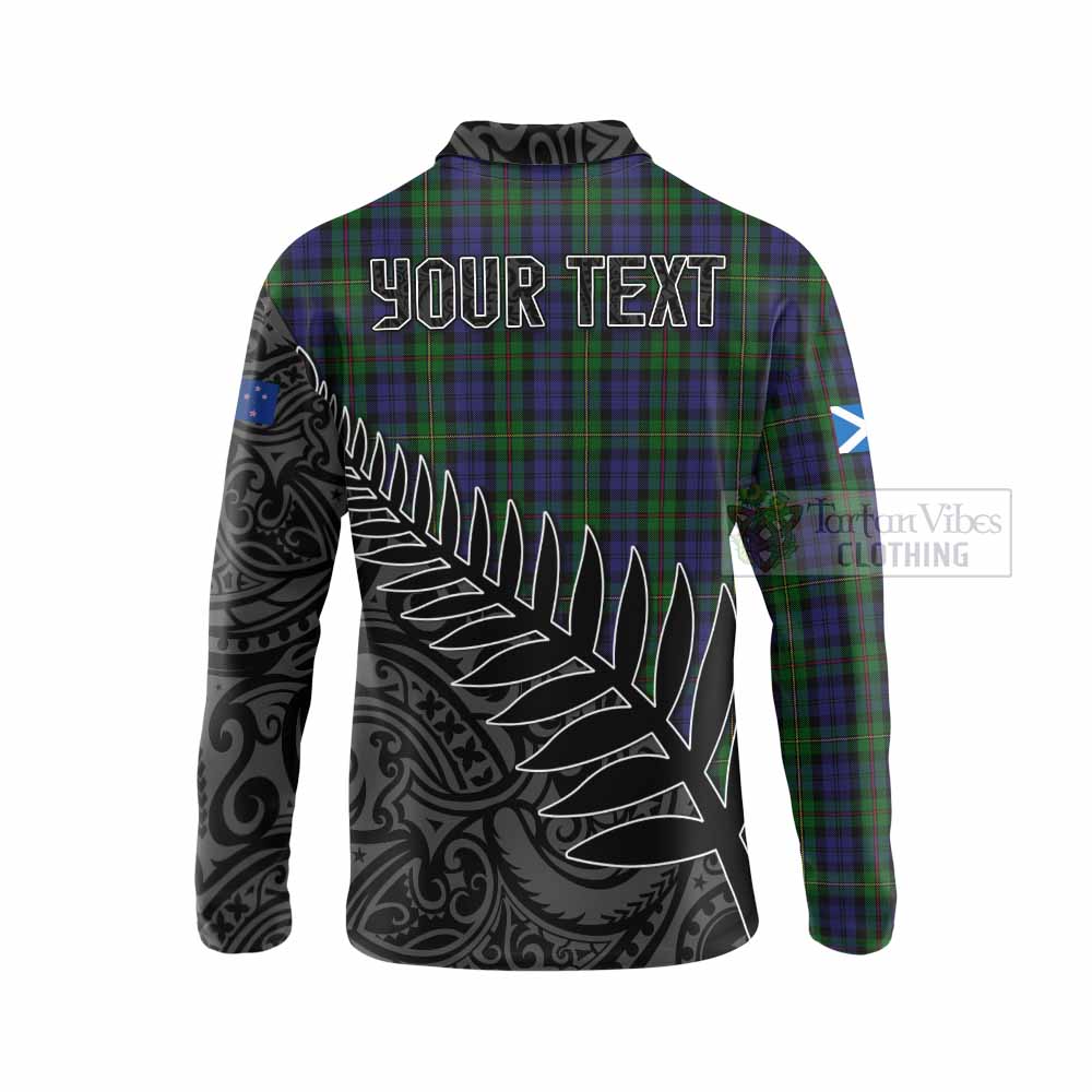 Tartan Vibes Clothing MacEwan (MacEwen) Crest Tartan Long Sleeve Polo Shirt with New Zealand Silver Fern Half Style