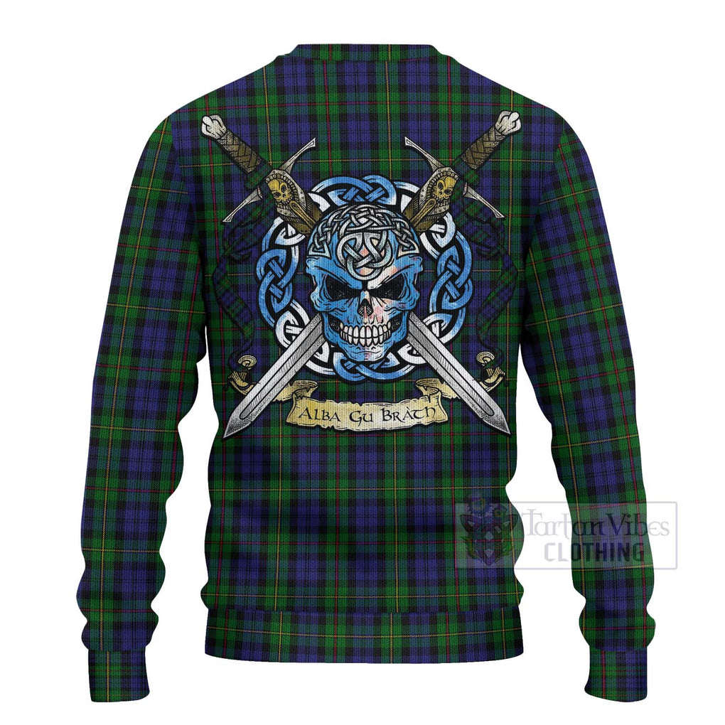 Tartan Vibes Clothing MacEwan (MacEwen) Tartan Knitted Sweater with Family Crest Celtic Skull Style