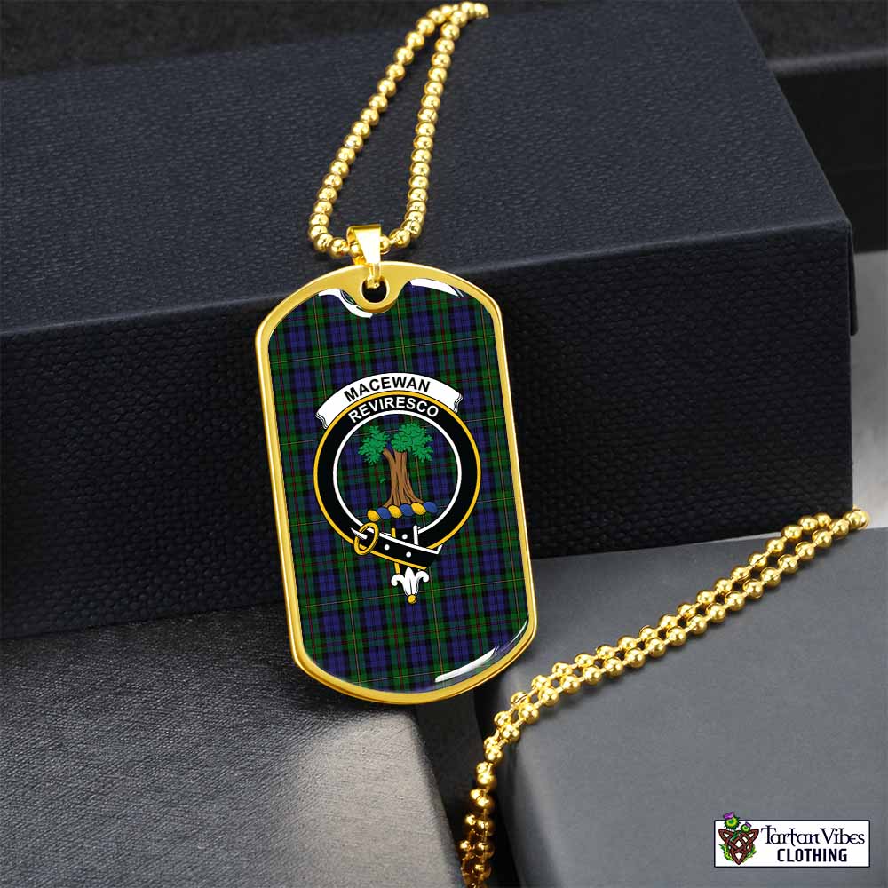 Tartan Vibes Clothing MacEwan (MacEwen) Tartan Dog Tag Necklace with Family Crest