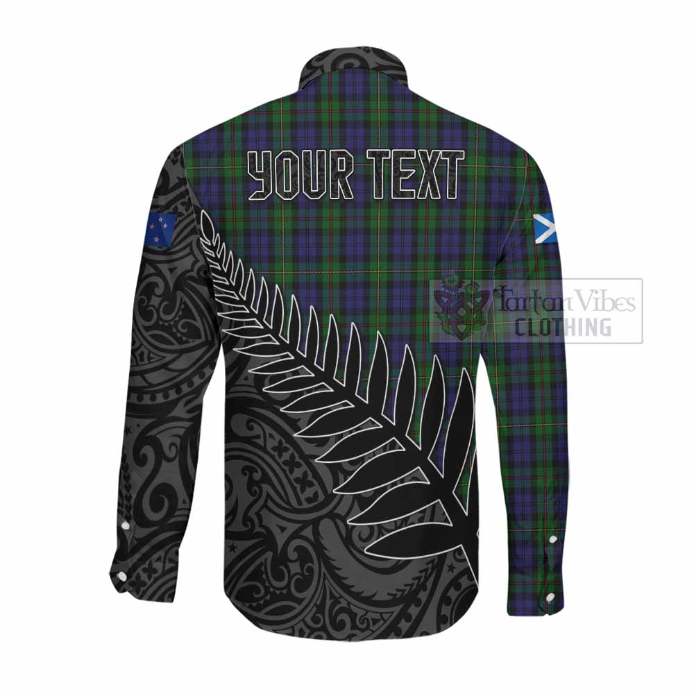 Tartan Vibes Clothing MacEwan (MacEwen) Crest Tartan Long Sleeve Button Shirt with New Zealand Silver Fern Half Style