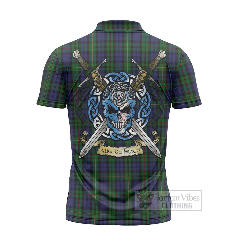 Tartan Vibes Clothing MacEwan (MacEwen) Tartan Zipper Polo Shirt with Family Crest Celtic Skull Style