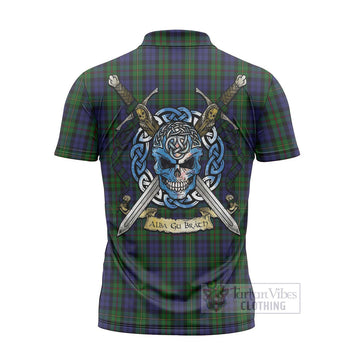 MacEwan (MacEwen) Tartan Zipper Polo Shirt with Family Crest Celtic Skull Style