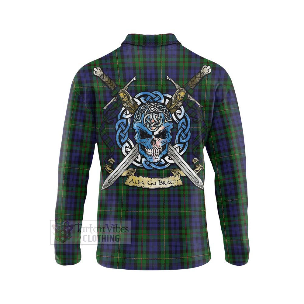 Tartan Vibes Clothing MacEwan (MacEwen) Tartan Long Sleeve Polo Shirt with Family Crest Celtic Skull Style