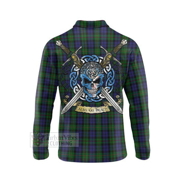 MacEwan (MacEwen) Tartan Long Sleeve Polo Shirt with Family Crest Celtic Skull Style