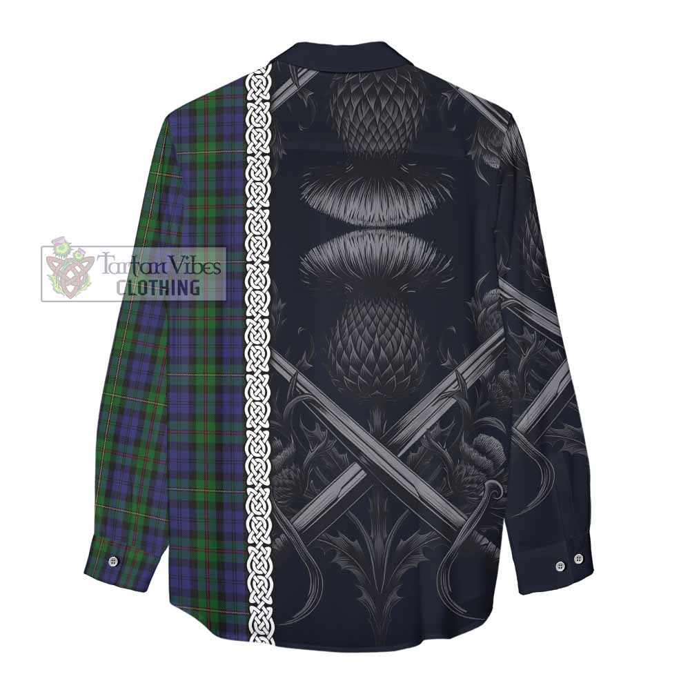 Tartan Vibes Clothing MacEwan (MacEwen) Tartan Women's Casual Shirt with Family Crest Cross Sword Thistle Celtic Vibes