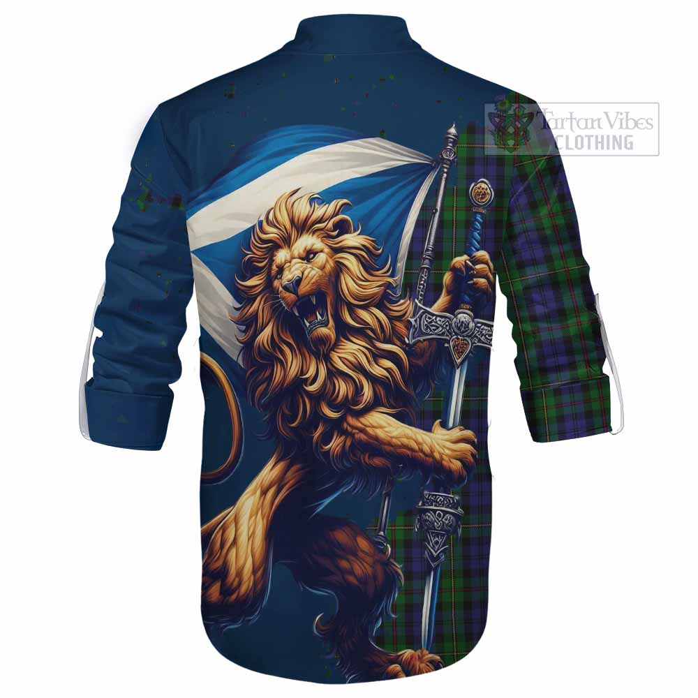 Tartan Vibes Clothing MacEwan (MacEwen) Tartan Family Crest Ghillie Kilt Shirt with Scottish Majestic Lion