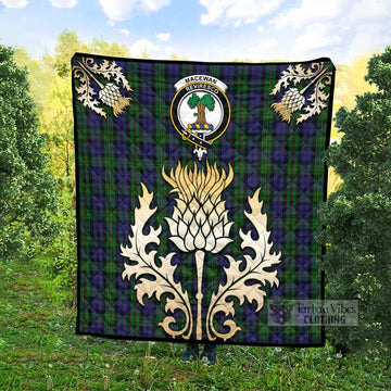 MacEwan (MacEwen) Tartan Quilt with Family Crest and Golden Thistle Style