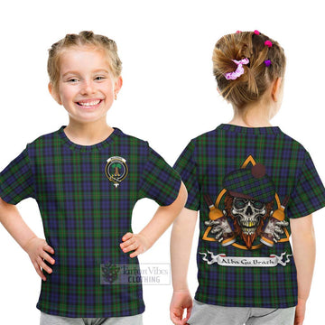 MacEwan (MacEwen) Tartan Kid T-Shirt with Family Crest and Bearded Skull Holding Bottles of Whiskey