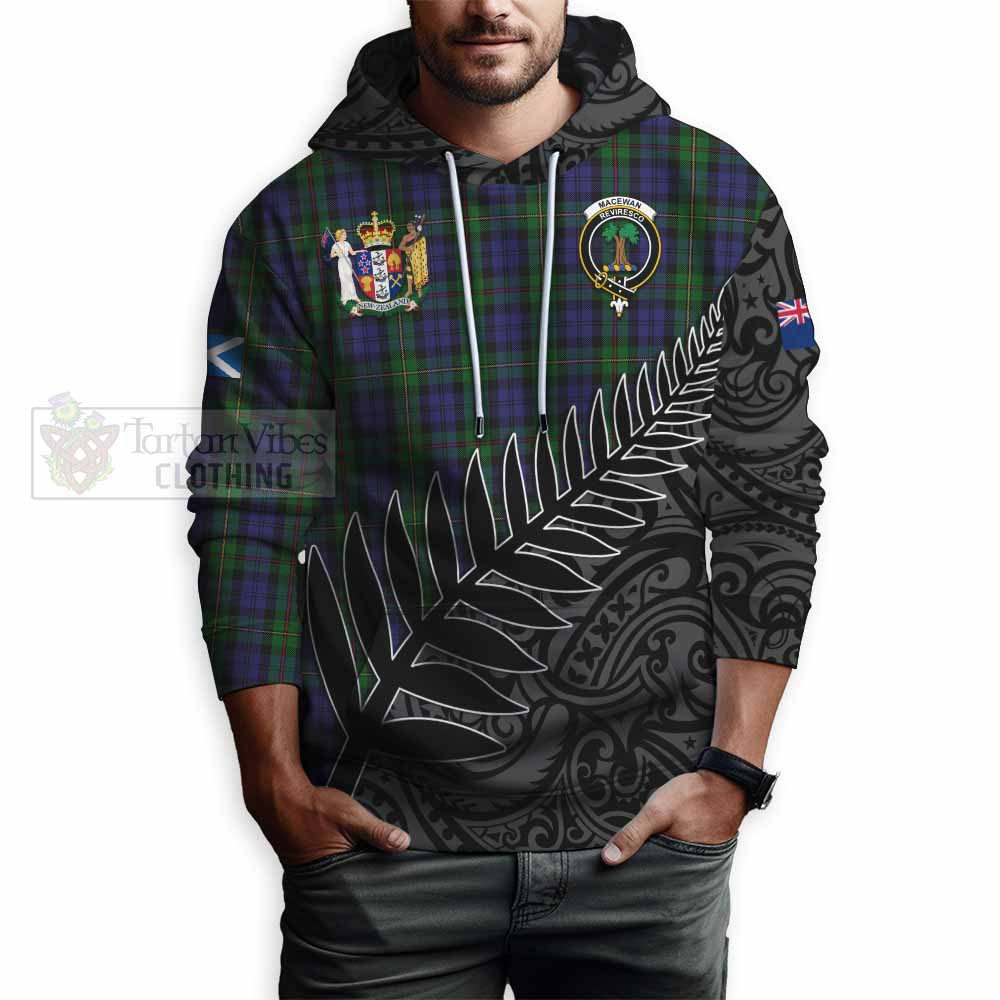 Tartan Vibes Clothing MacEwan (MacEwen) Crest Tartan Hoodie with New Zealand Silver Fern Half Style