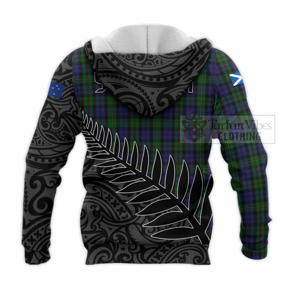 Tartan Vibes Clothing MacEwan (MacEwen) Crest Tartan Knitted Hoodie with New Zealand Silver Fern Half Style