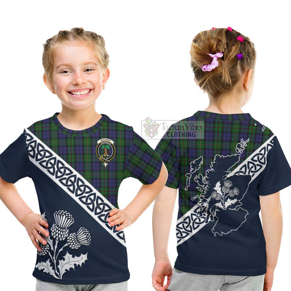 Tartan Vibes Clothing MacEwan (MacEwen) Tartan Kid T-Shirt Featuring Thistle and Scotland Map