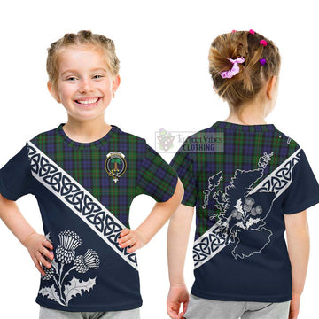 MacEwan (MacEwen) Tartan Kid T-Shirt Featuring Thistle and Scotland Map