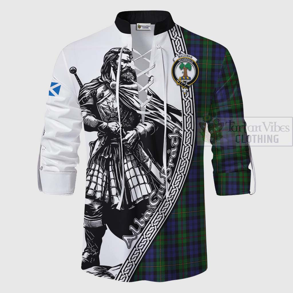 Tartan Vibes Clothing MacEwan (MacEwen) Tartan Clan Crest Ghillie Kilt Shirt with Highlander Warrior Celtic Style