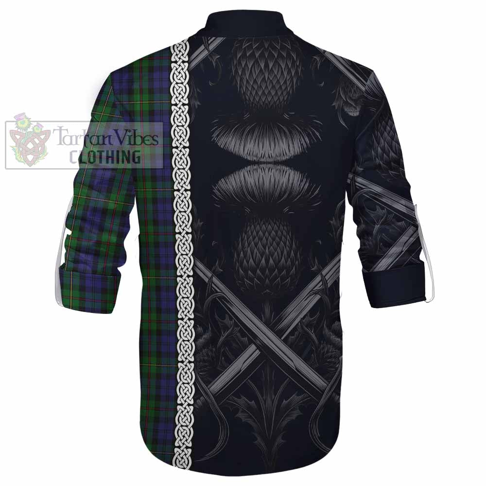 Tartan Vibes Clothing MacEwan (MacEwen) Tartan Ghillie Kilt Shirt with Family Crest Cross Sword Thistle Celtic Vibes