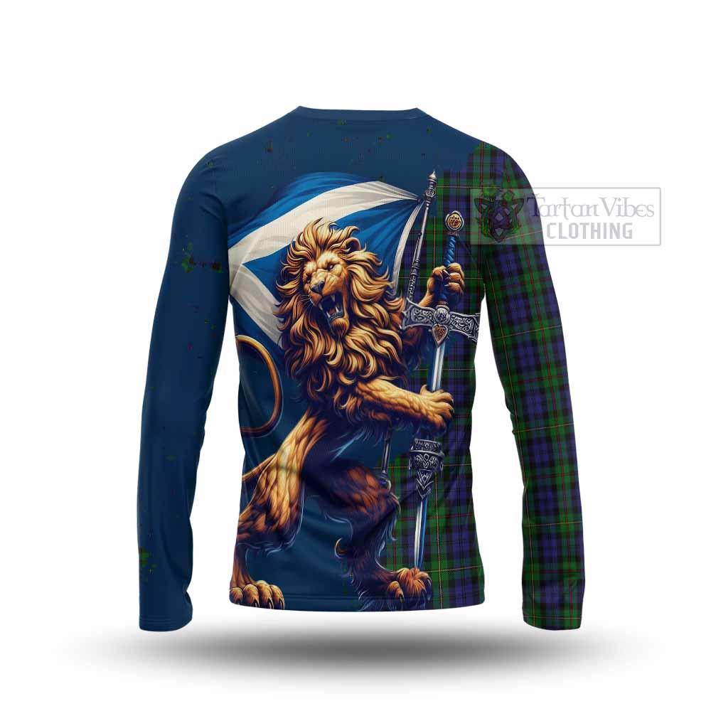 Tartan Vibes Clothing MacEwan (MacEwen) Tartan Family Crest Long Sleeve T-Shirt with Scottish Majestic Lion