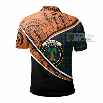 MacEwan (MacEwen) Crest Tartan Polo Shirt with Polynesian Vibes Style - Orange Version