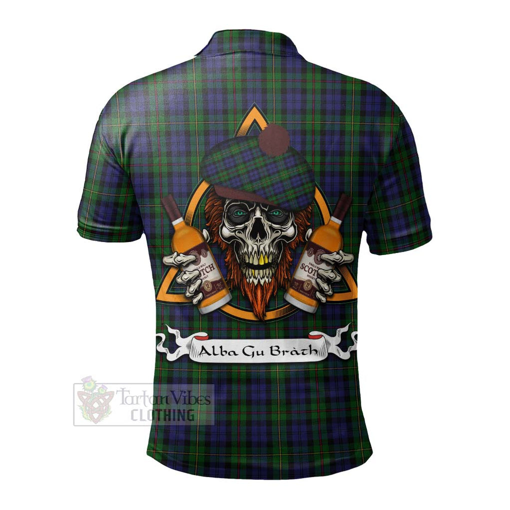 Tartan Vibes Clothing MacEwan (MacEwen) Tartan Polo Shirt with Family Crest and Bearded Skull Holding Bottles of Whiskey