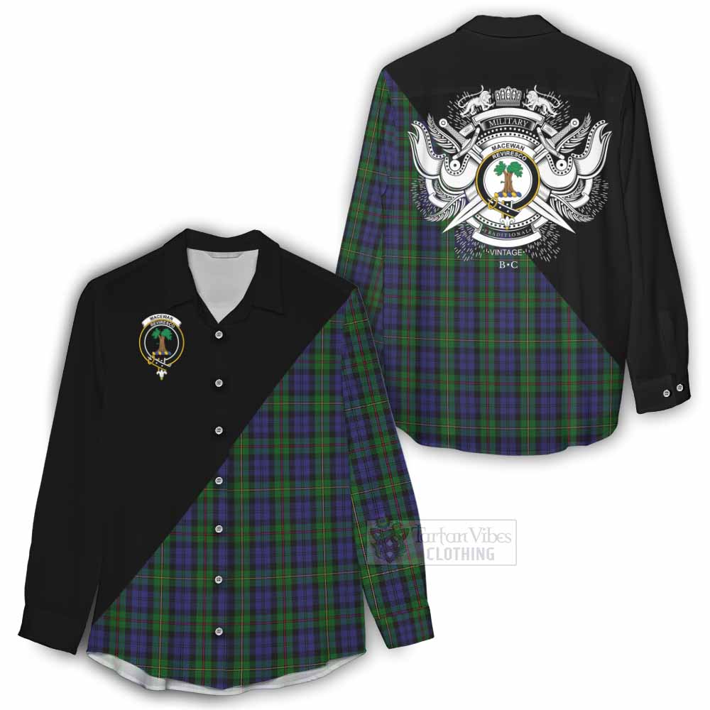 Tartan Vibes Clothing MacEwan (MacEwen) Tartan Women's Casual Shirt with Family Crest and Military Logo Style