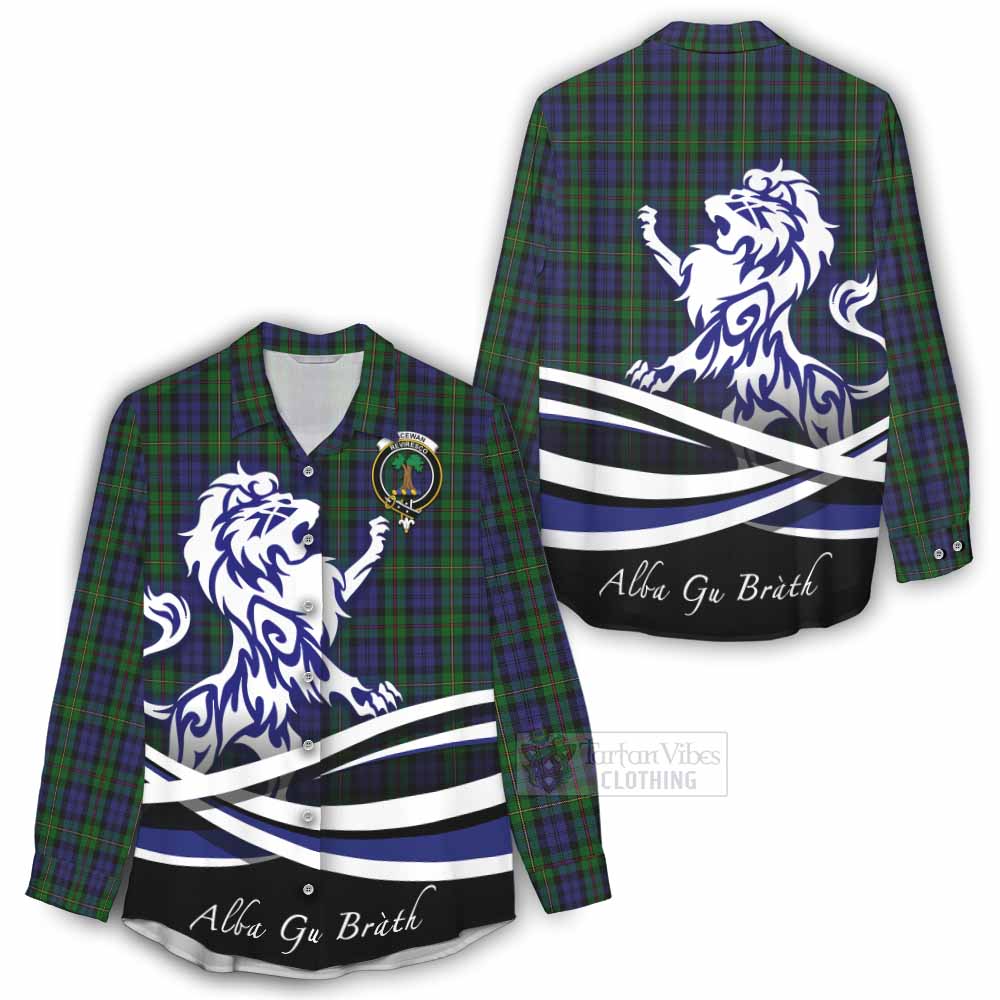 Tartan Vibes Clothing MacEwan (MacEwen) Tartan Women's Casual Shirt with Alba Gu Brath Regal Lion Emblem