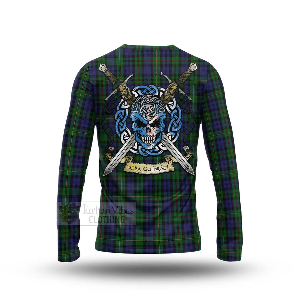 Tartan Vibes Clothing MacEwan (MacEwen) Tartan Long Sleeve T-Shirt with Family Crest Celtic Skull Style