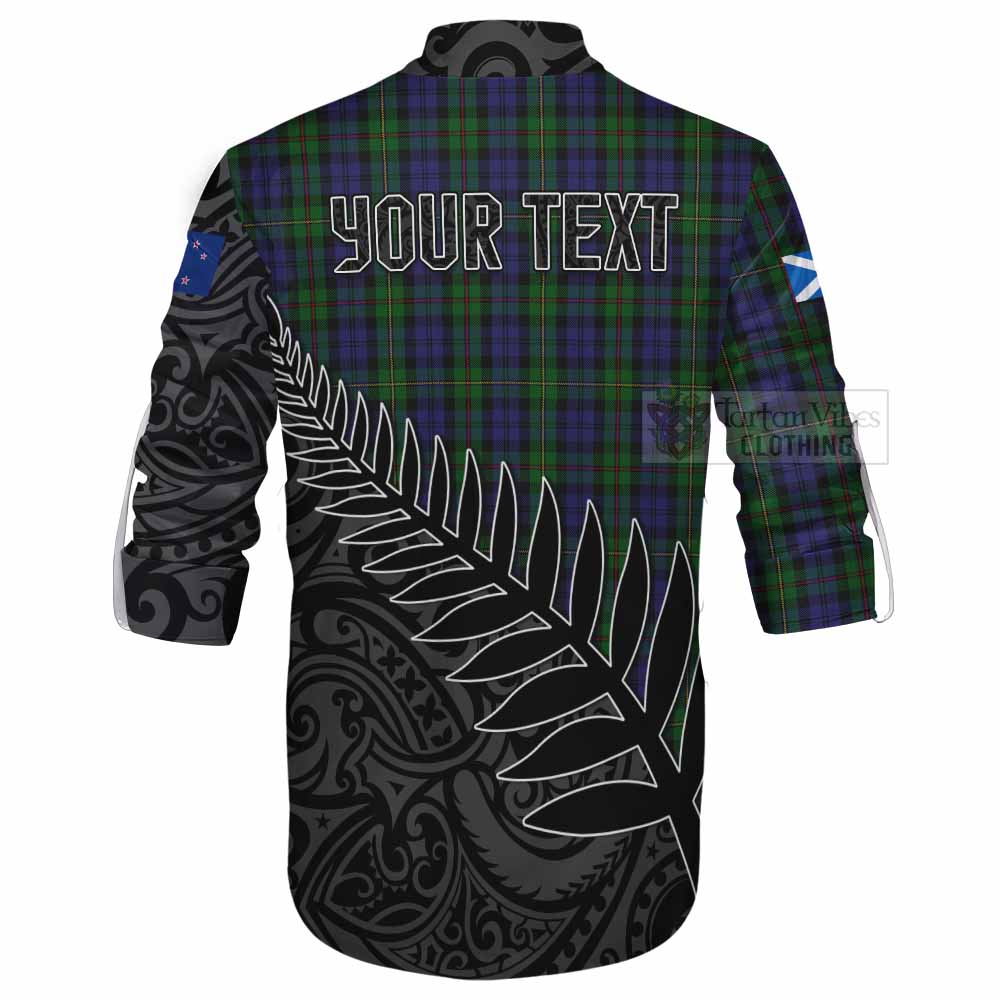 Tartan Vibes Clothing MacEwan (MacEwen) Crest Tartan Ghillie Kilt Shirt with New Zealand Silver Fern Half Style